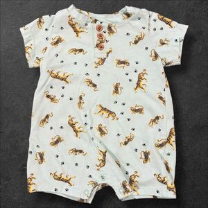 Leo & Luna Organic Cotton Tiger Print Short Sleeve Blue Baby Romper Newborn 3–6M